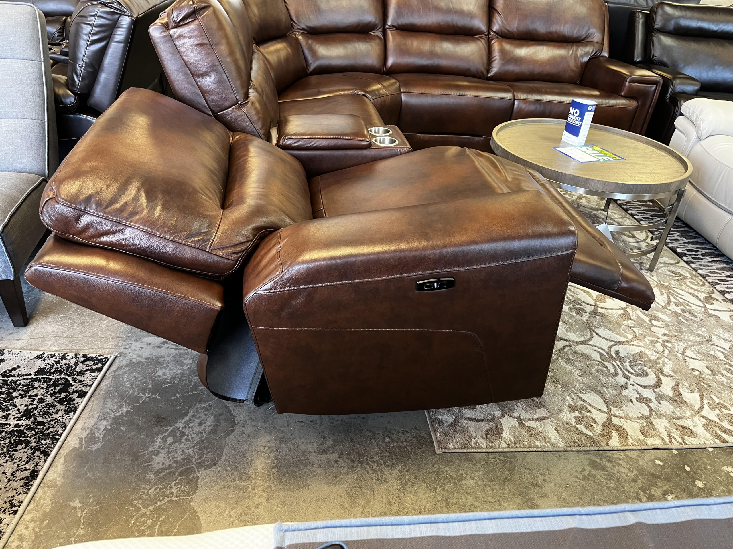 6 Piece Top Grain Leather Power Sectional W/ 3 Recliners And Adjustable ...