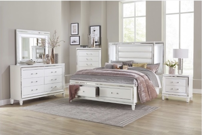 Home Elegance Tamsin Collection 4 Piece King White Finish Bedroom Set